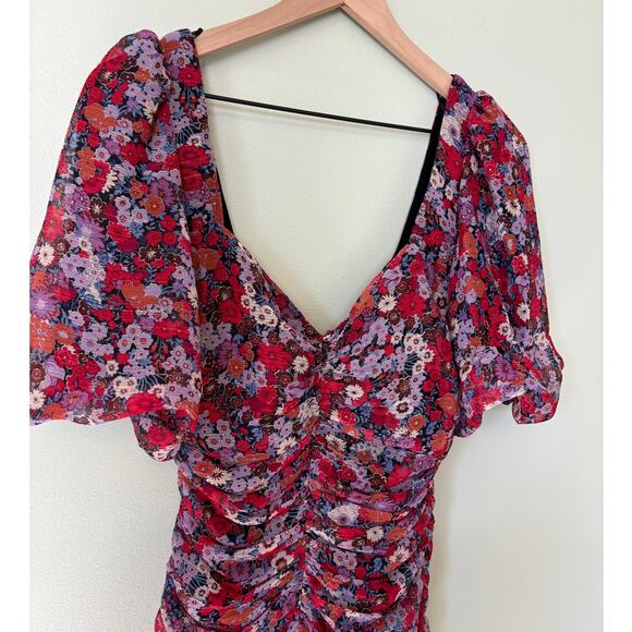 Zara New Floral Draped Low Plunge Neck Dress Size Small - Picture 3 of 10
